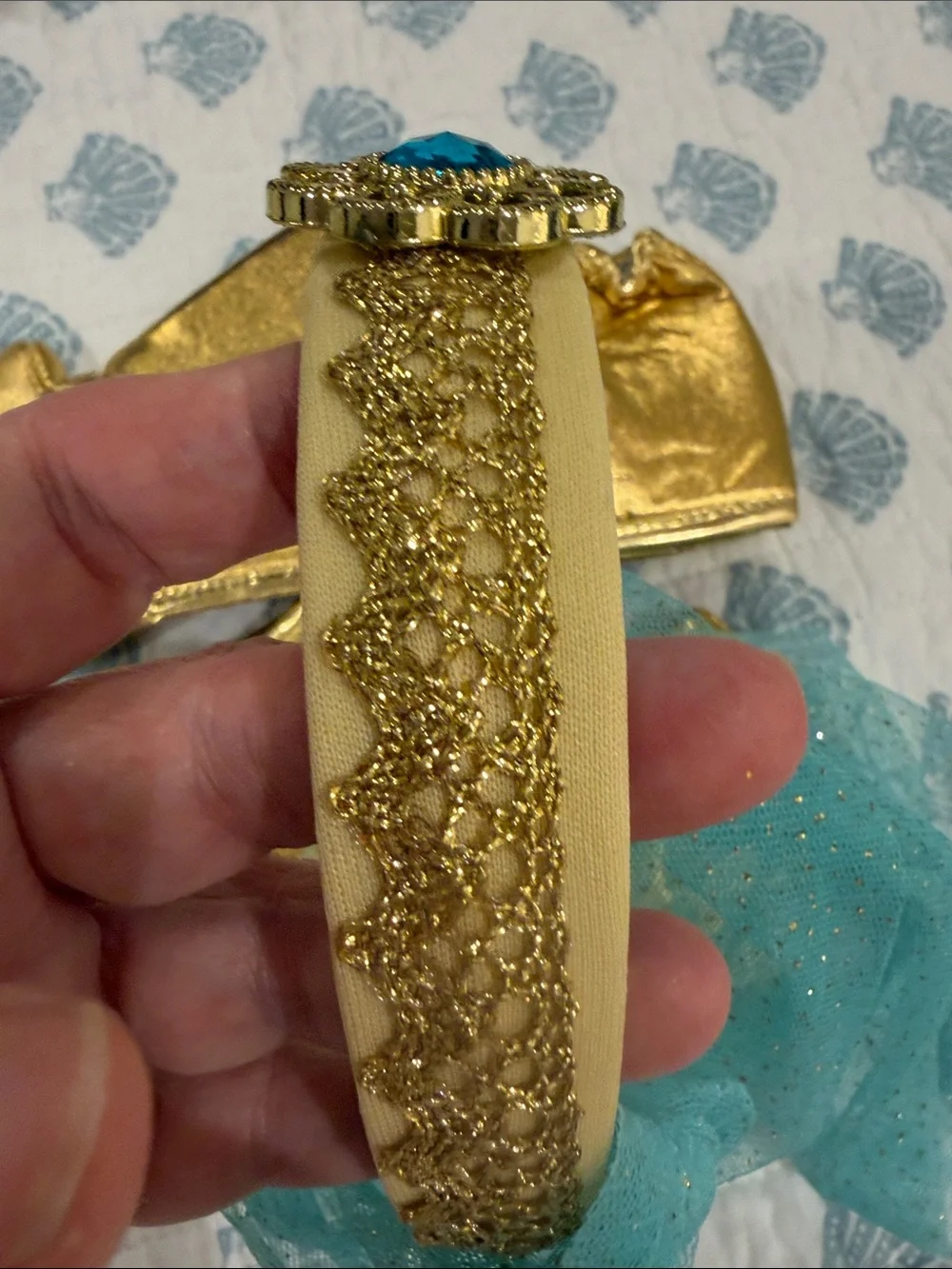 Gold and Teal Princess Headband & Shoe Covers Set - Kids Accessories